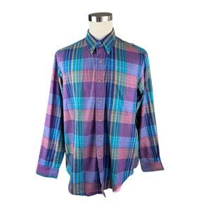 Bay Area Traders Men's L Plaid Flannel Shirt, Multicolor Button Down 100% Cotton